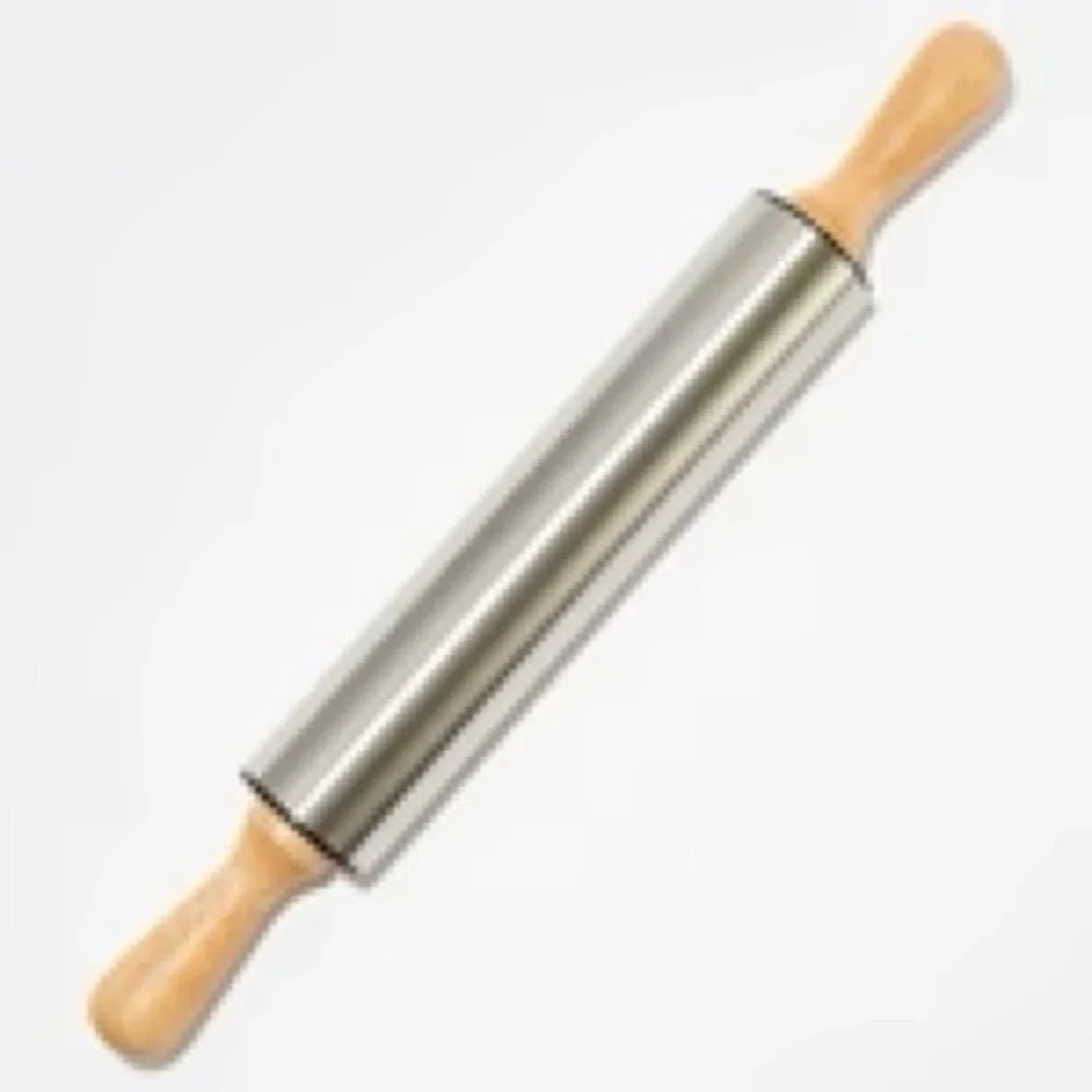 Short Stories 17 Inch Stainless Steel Rolling Pin Wood Handles FabFitFun NWT